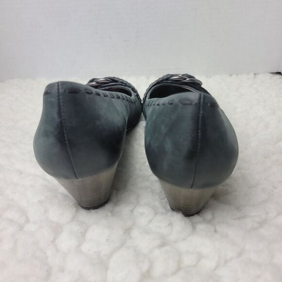 COACH "Millie" Women's Shoes Size 5m5 B Leather Black Nubuck Wedge Pump - Picture 4 of 10